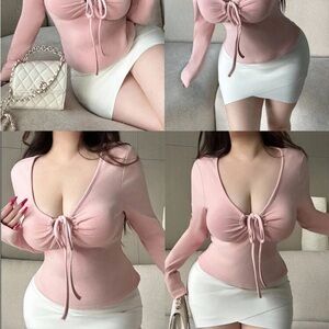 Chic Pink Long Sleeve Women's Blouse